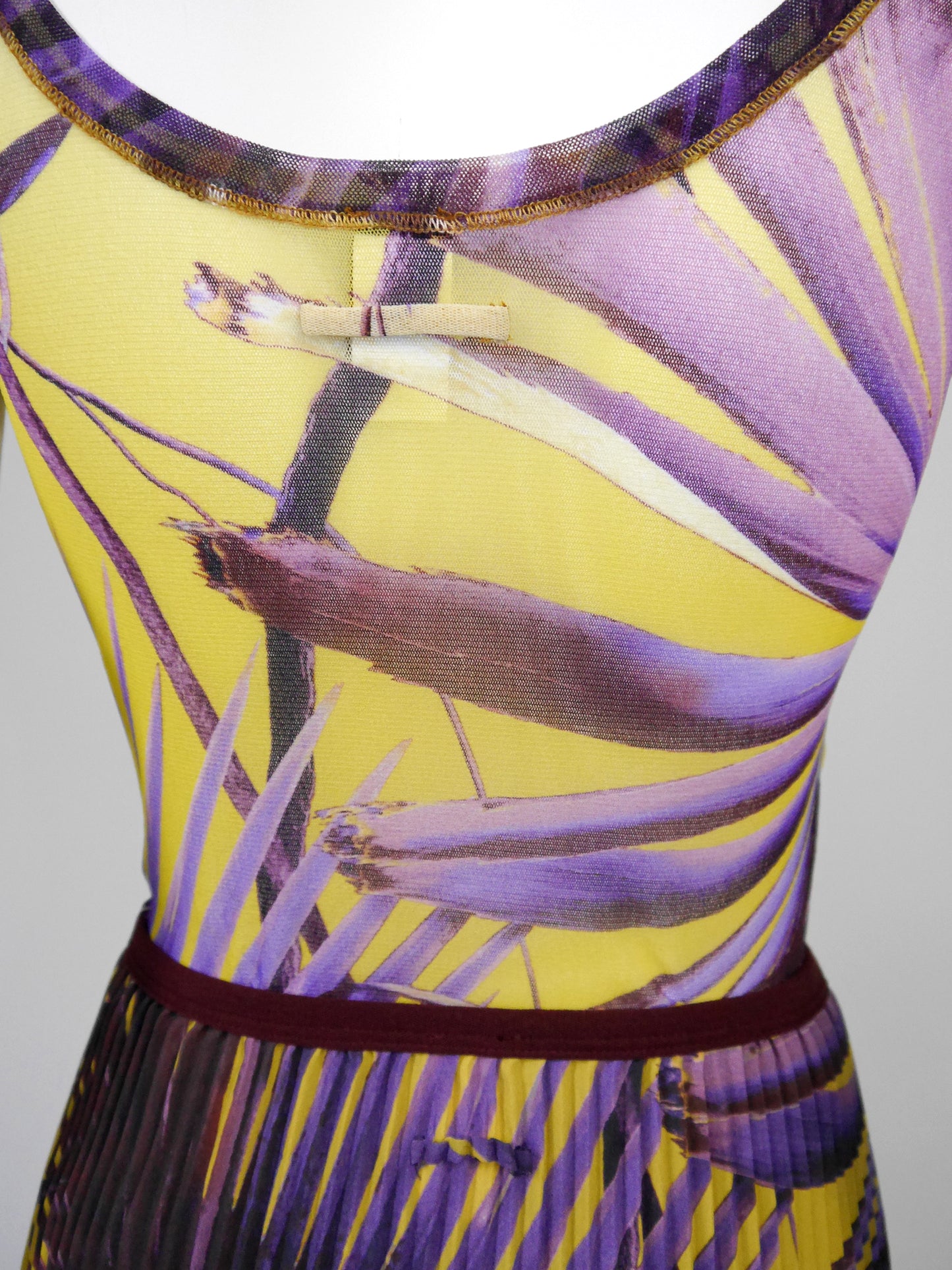 JEAN PAUL GAULTIER 1990s 2000s Vintage Palm Print Mesh Top & Pleated Wrap Skirt Size L