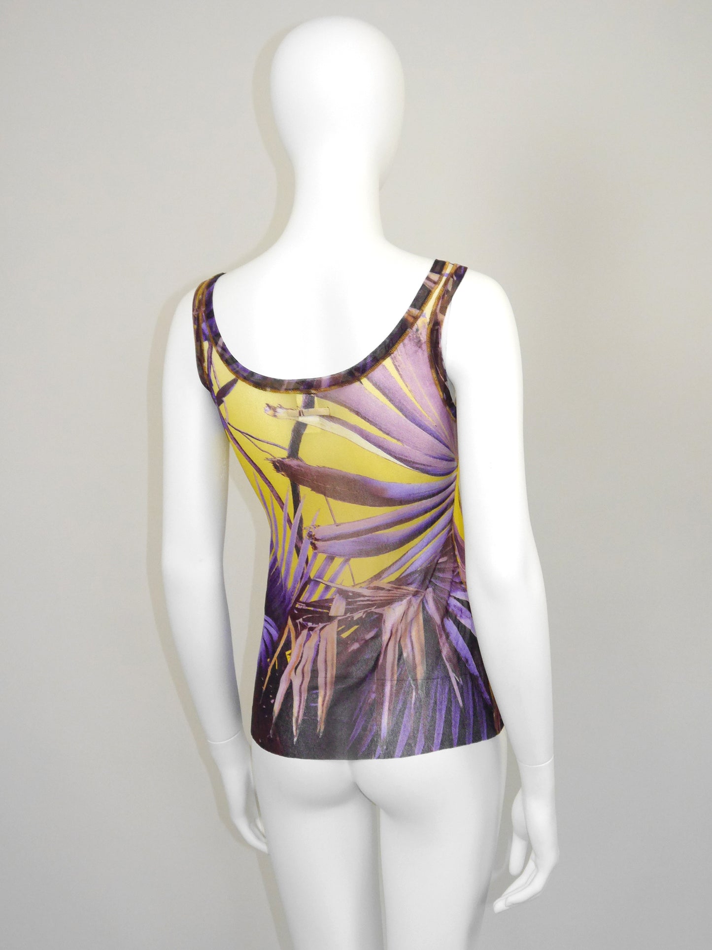 JEAN PAUL GAULTIER 1990s 2000s Vintage Palm Print Mesh Top & Pleated Wrap Skirt Size L