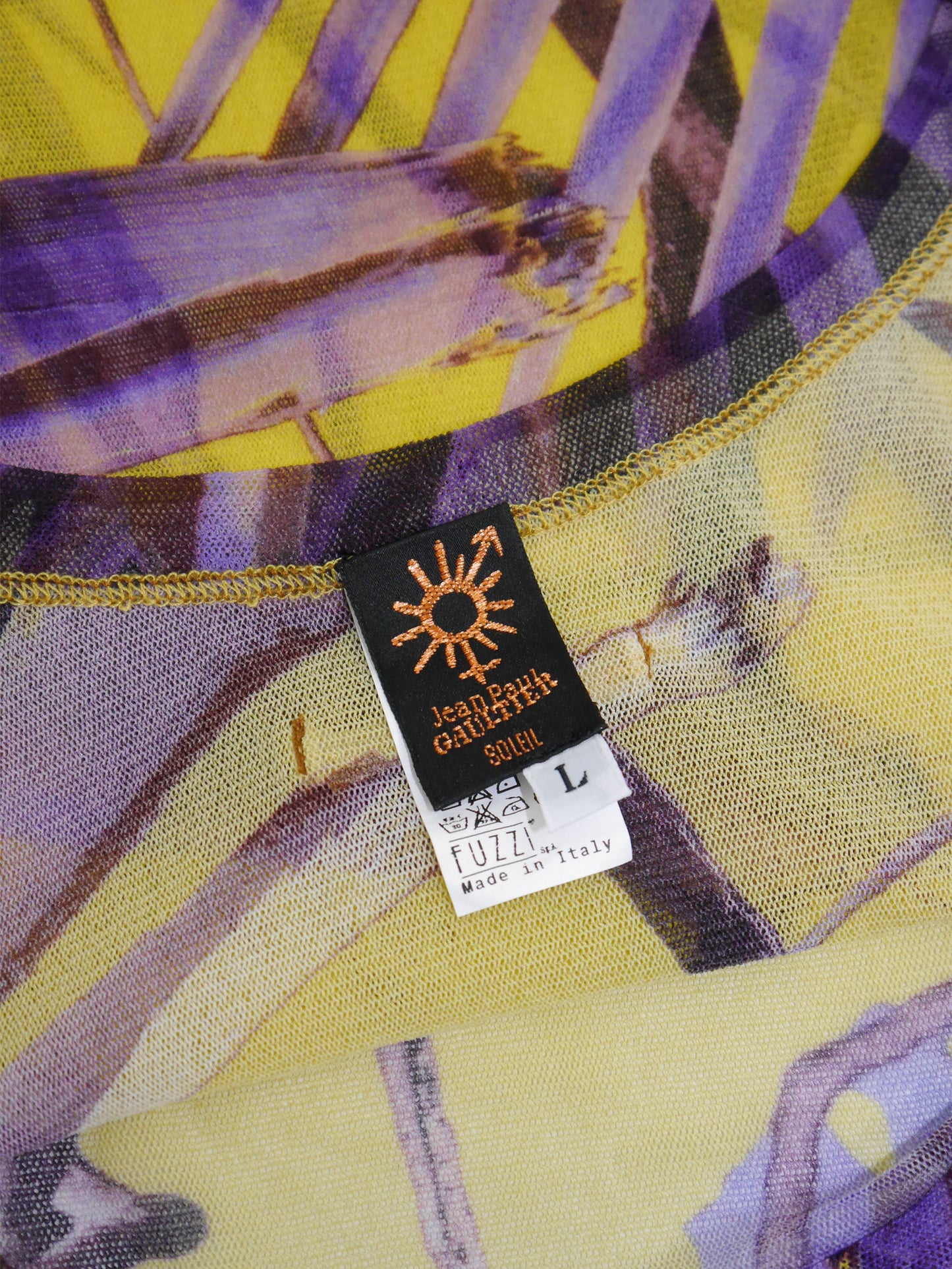 JEAN PAUL GAULTIER 1990s 2000s Vintage Palm Print Mesh Top & Pleated Wrap Skirt Size L