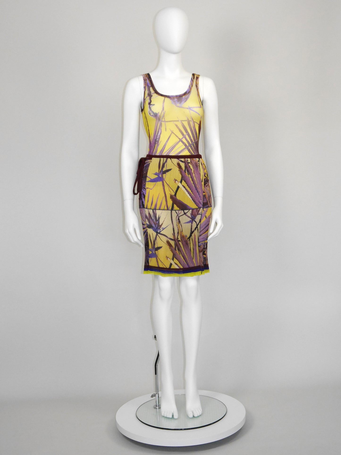 JEAN PAUL GAULTIER 1990s 2000s Vintage Palm Print Mesh Top & Pleated Wrap Skirt Size L