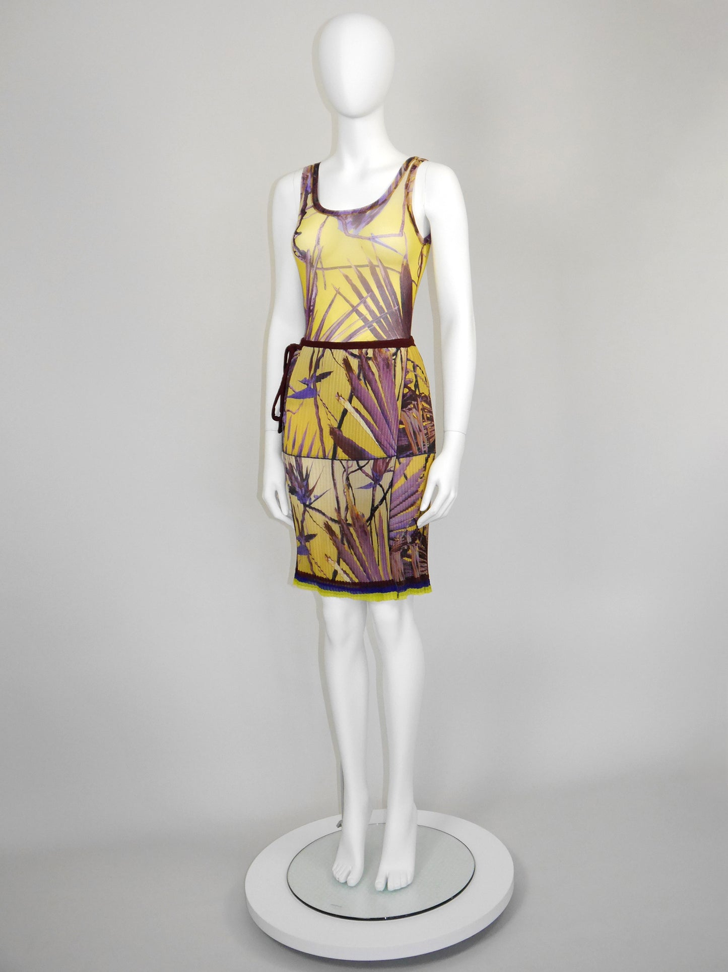 JEAN PAUL GAULTIER 1990s 2000s Vintage Palm Print Mesh Top & Pleated Wrap Skirt Size L