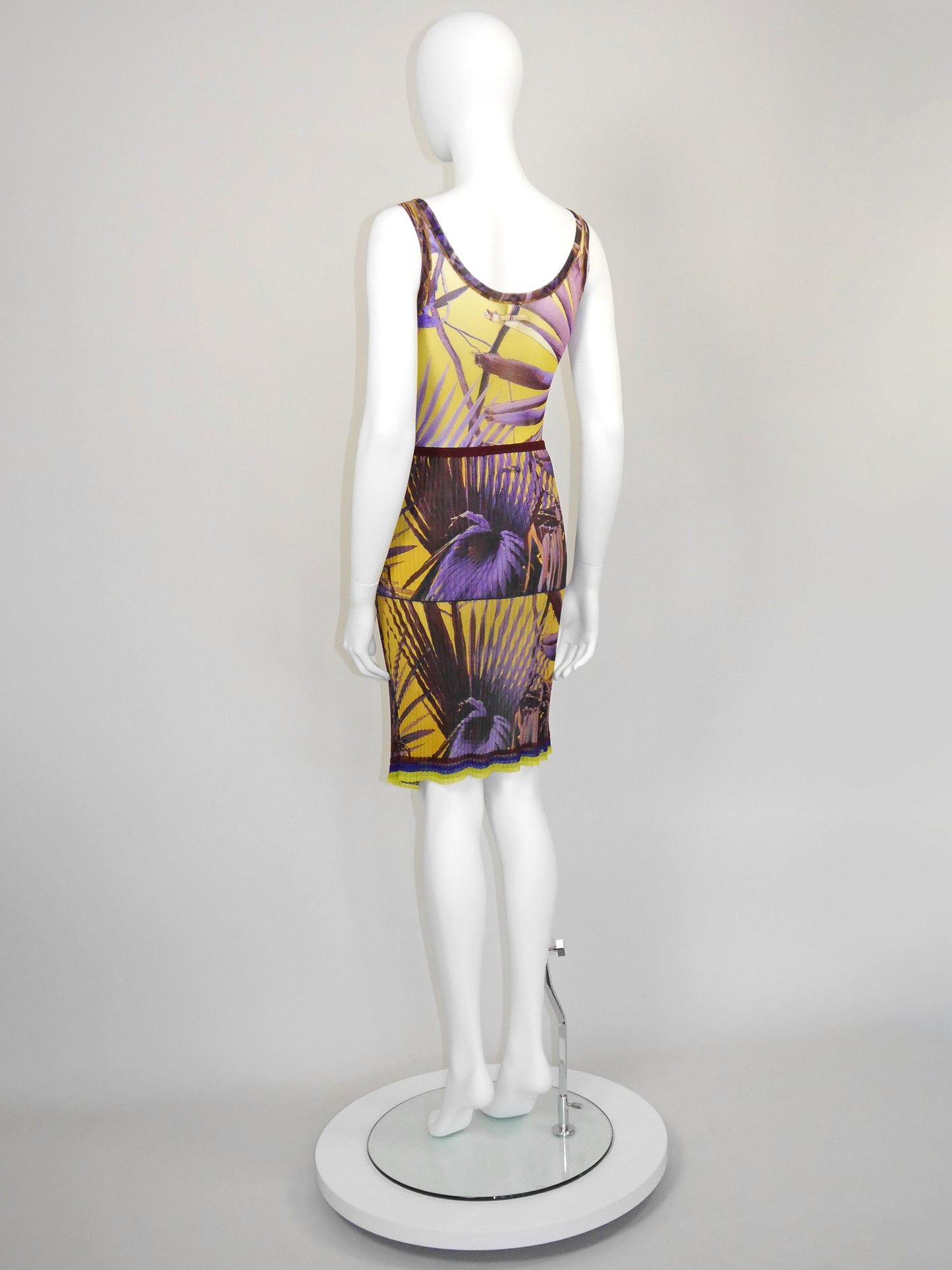 JEAN PAUL GAULTIER 1990s 2000s Vintage Palm Print Mesh Top & Pleated Wrap Skirt Size L