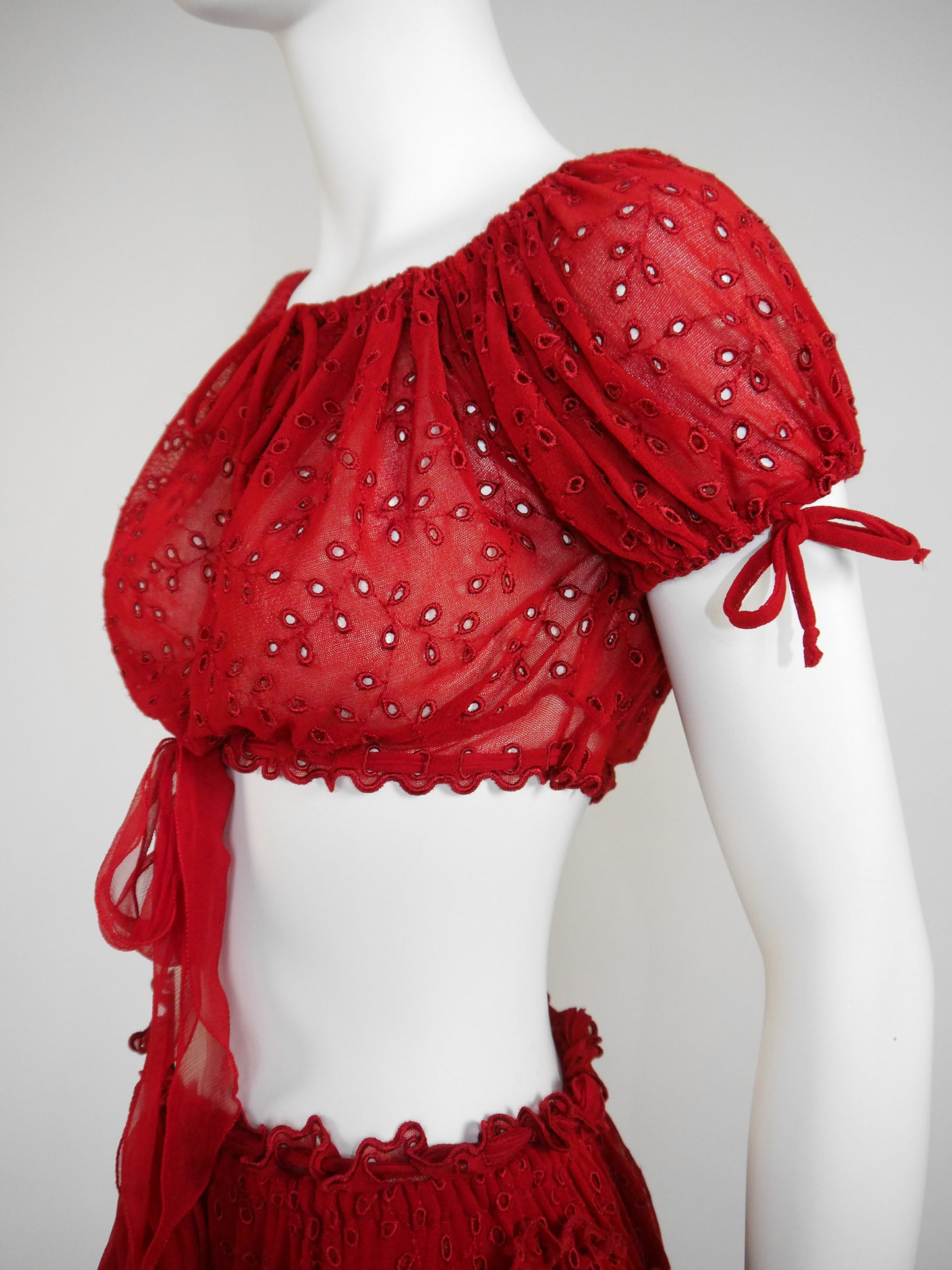 JEAN PAUL GAULTIER 1990s 2000s Vintage Red Lace Top & Ruffled Skirt Set NWT Size S-M