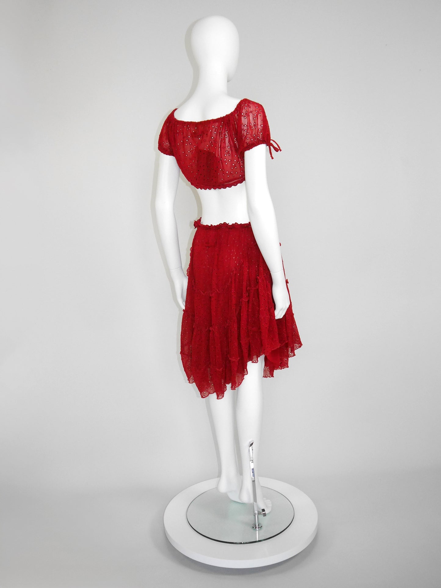 JEAN PAUL GAULTIER 1990s 2000s Vintage Red Lace Top & Ruffled Skirt Set NWT Size S-M