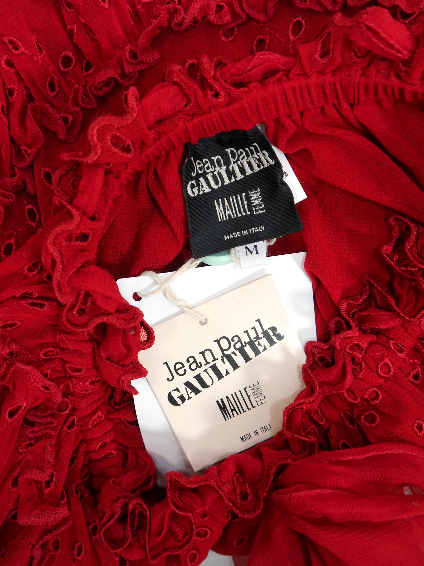 JEAN PAUL GAULTIER 1990s 2000s Vintage Red Lace Top & Ruffled Skirt Set NWT Size S-M