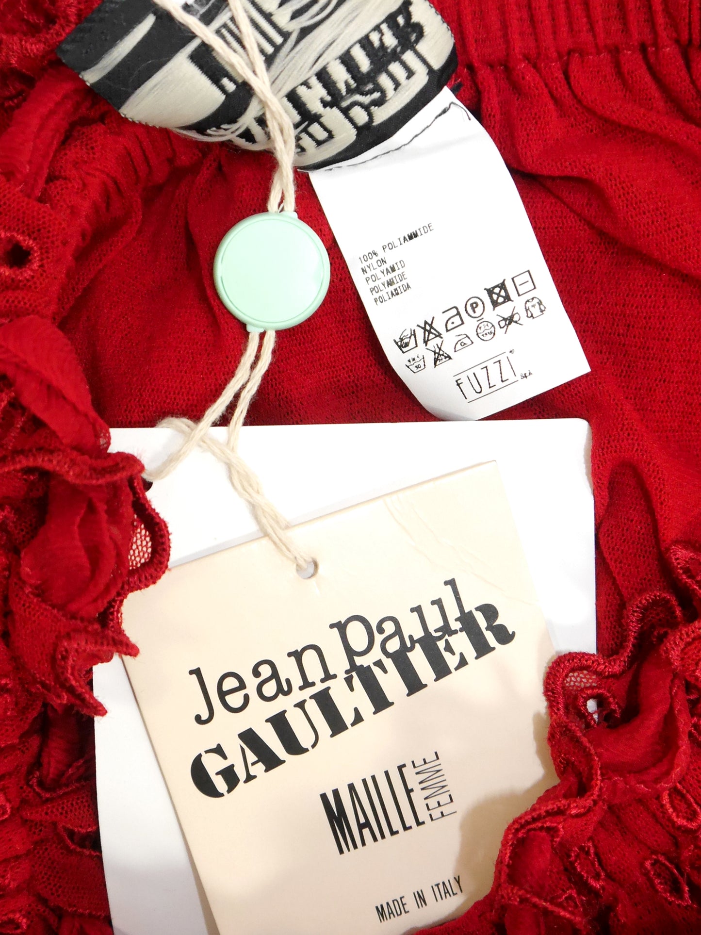 JEAN PAUL GAULTIER 1990s 2000s Vintage Red Lace Top & Ruffled Skirt Set NWT Size S-M