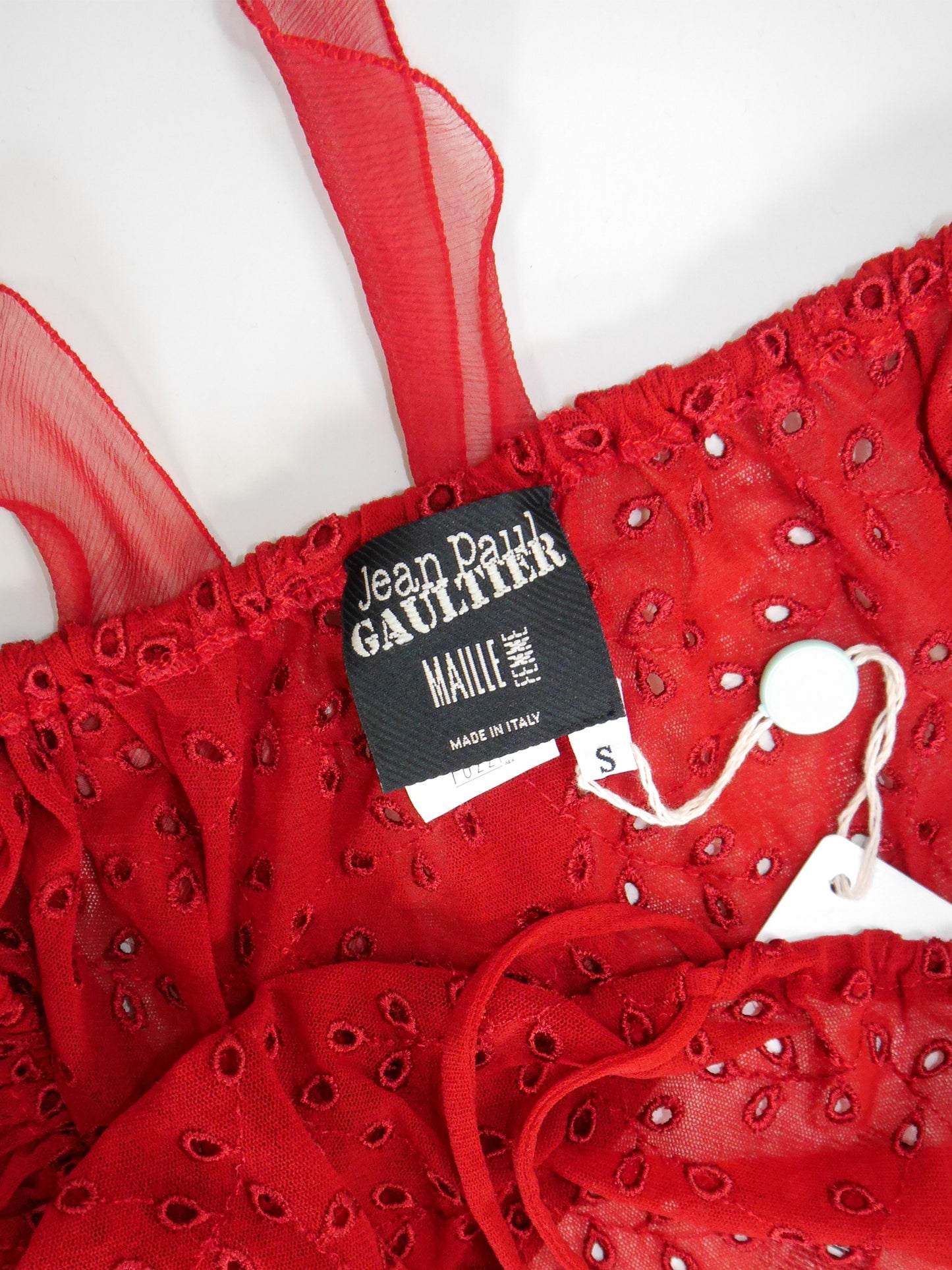 JEAN PAUL GAULTIER 1990s 2000s Vintage Red Lace Top & Ruffled Skirt Set NWT Size S-M
