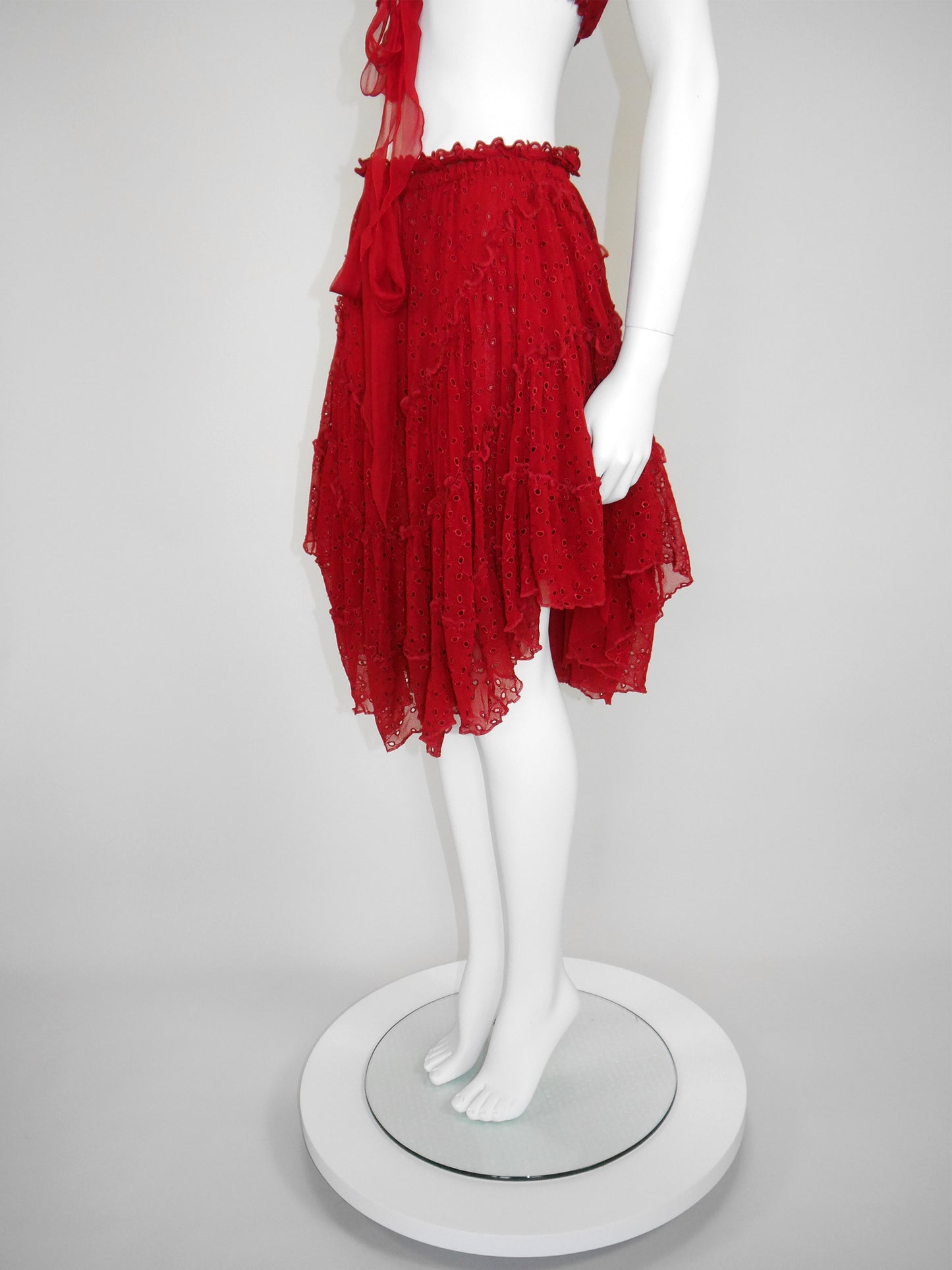 JEAN PAUL GAULTIER 1990s 2000s Vintage Red Lace Top & Ruffled Skirt Set NWT Size S-M