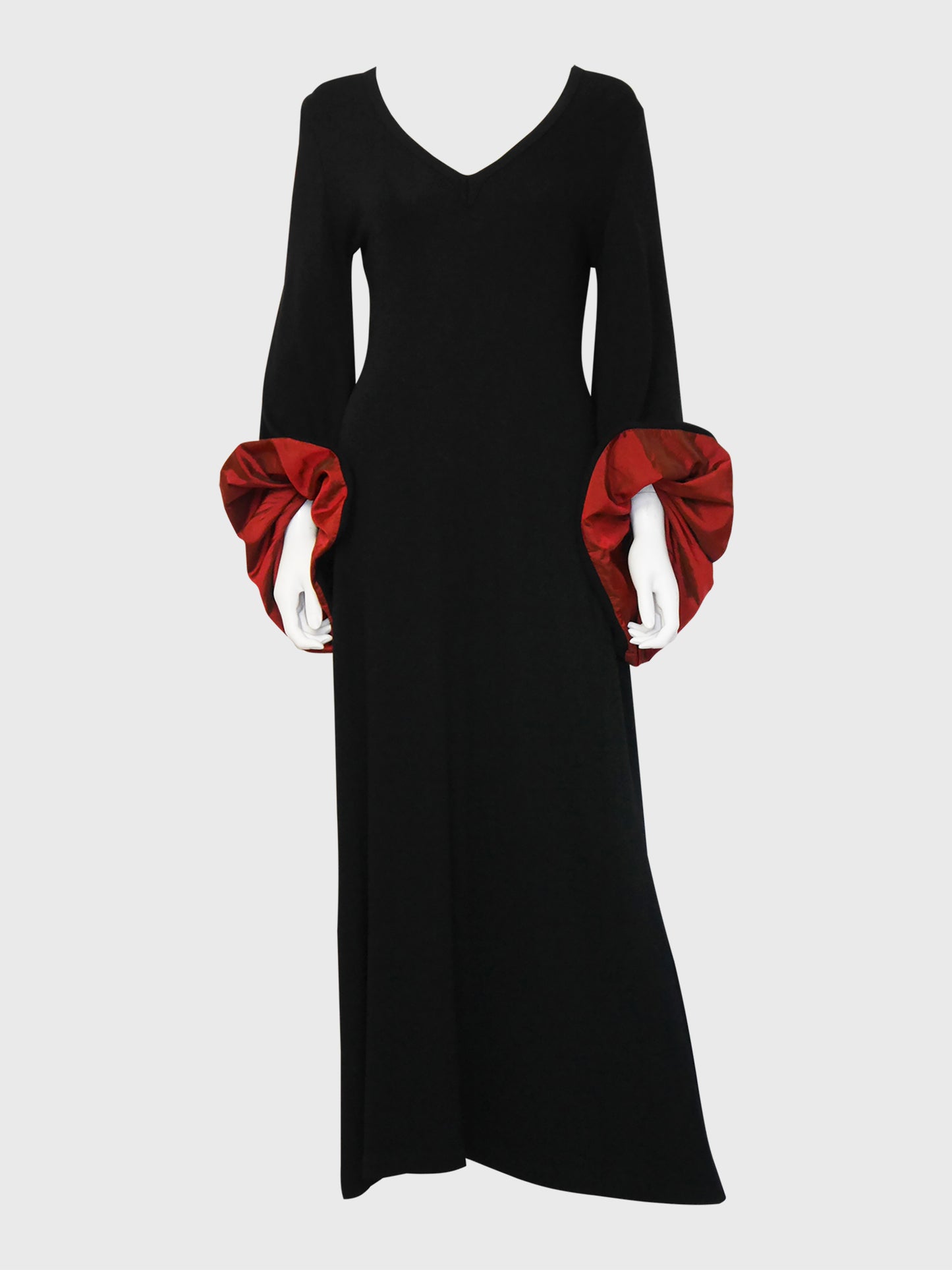 JEAN PAUL GAULTIER 1990s Vintage Bell Sleeve Black Jersey Maxi Evening Dress