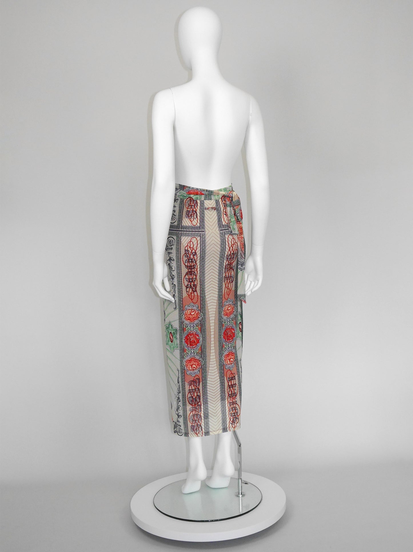 JEAN PAUL GAULTIER 1990s Vintage Money Bank Note Print Maxi Skirt Pareo Size XS-S