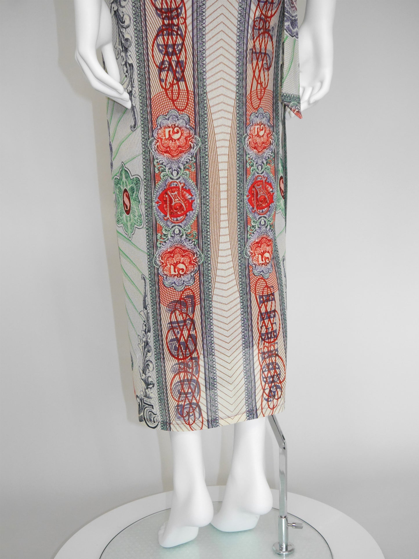 JEAN PAUL GAULTIER 1990s Vintage Money Bank Note Print Maxi Skirt Pareo Size XS-S