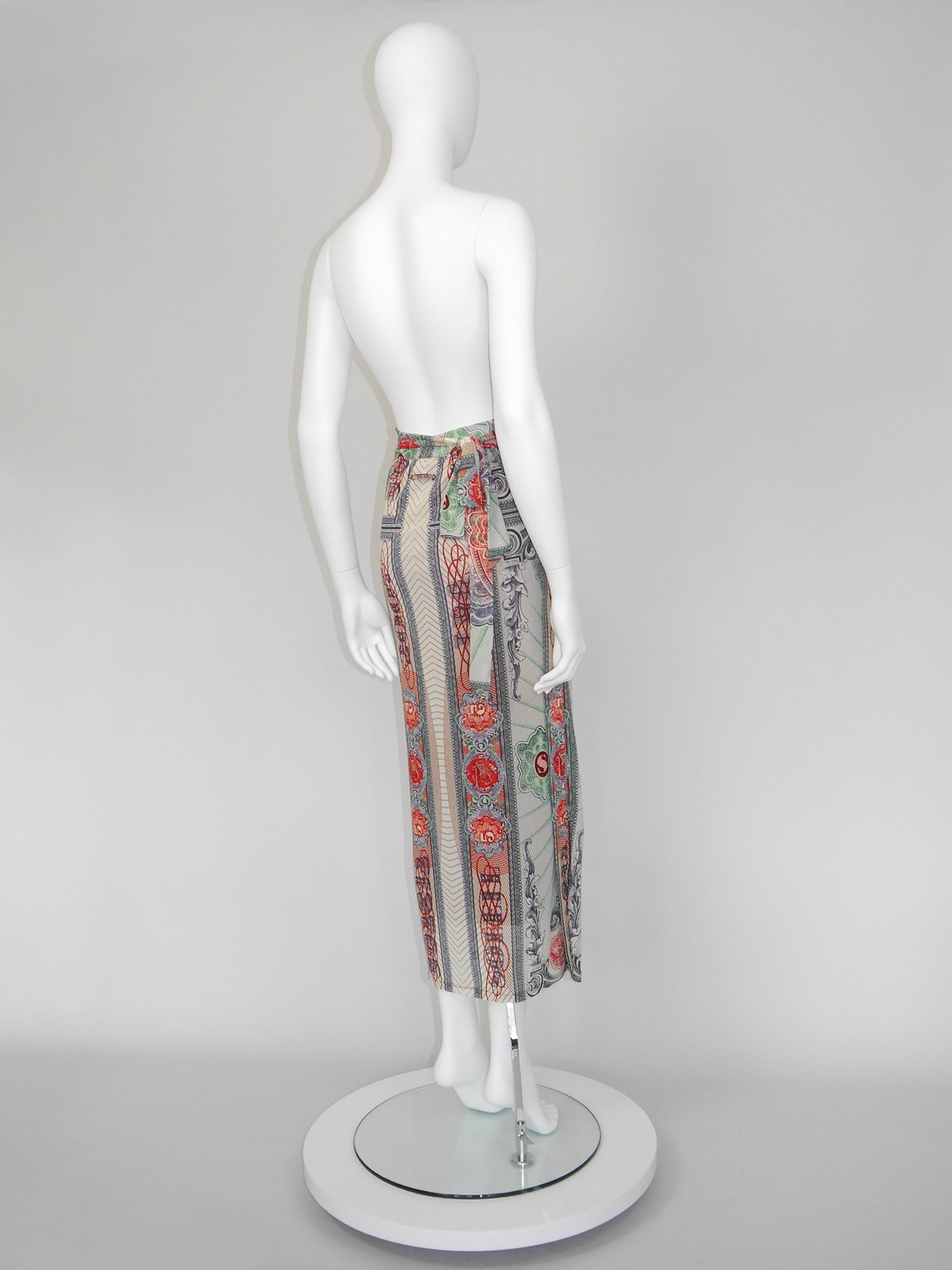 JEAN PAUL GAULTIER 1990s Vintage Money Bank Note Print Maxi Skirt Pareo Size XS-S