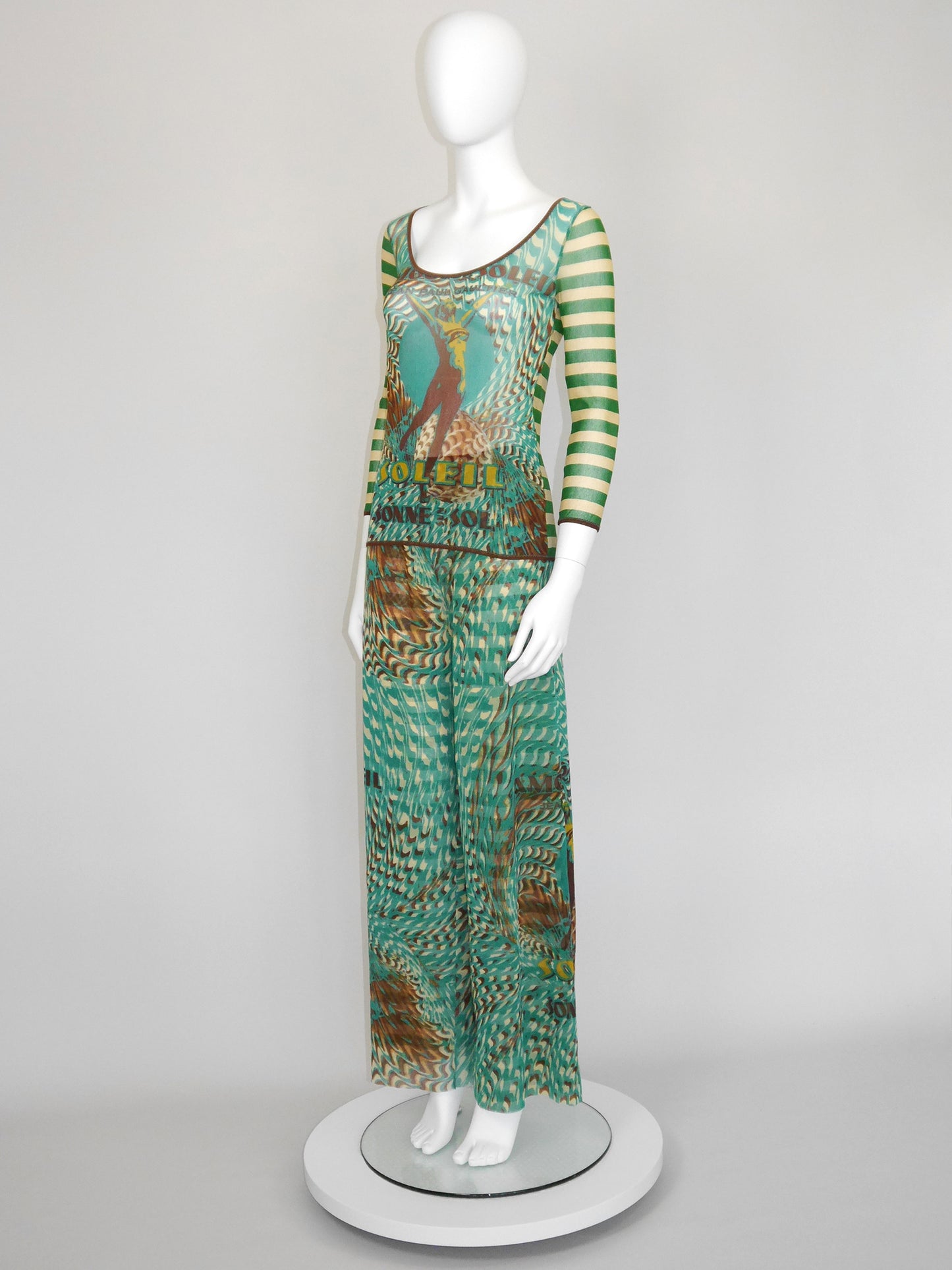 JEAN PAUL GAULTIER "Amour au Soleil" 1990s 2000s Vintage Mesh Shirt & Palazzo Pants Set NWT Size L
