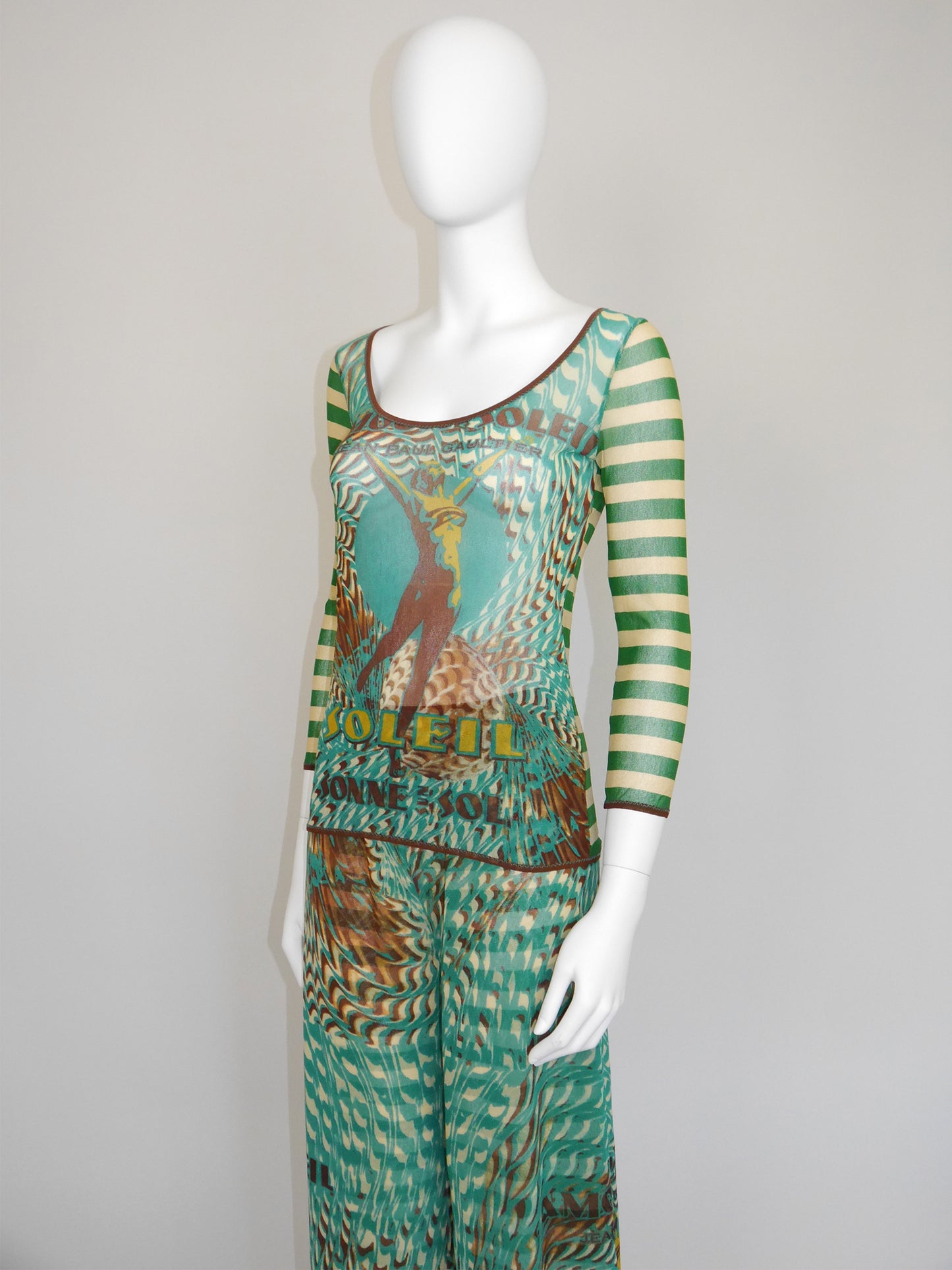 JEAN PAUL GAULTIER "Amour au Soleil" 1990s 2000s Vintage Mesh Shirt & Palazzo Pants Set NWT Size L