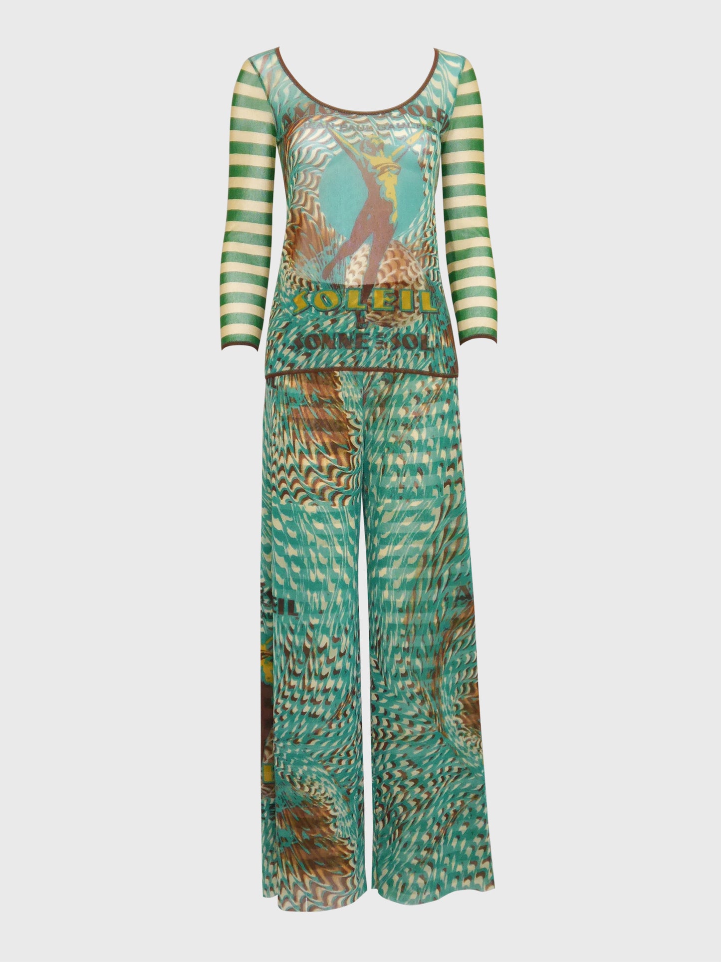JEAN PAUL GAULTIER "Amour au Soleil" 1990s 2000s Vintage Mesh Shirt & Palazzo Pants Set NWT Size L
