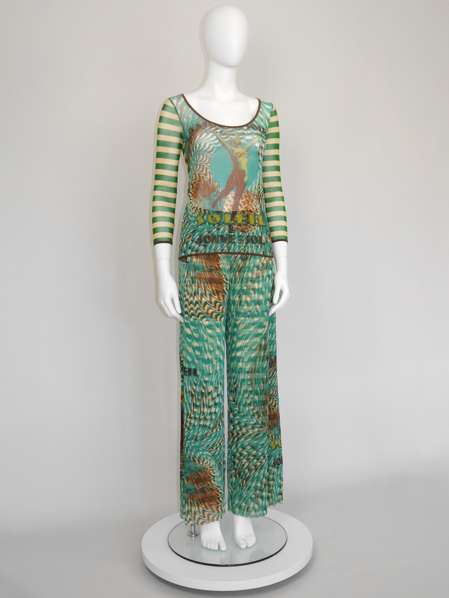 JEAN PAUL GAULTIER "Amour au Soleil" 1990s 2000s Vintage Mesh Shirt & Palazzo Pants Set NWT Size L