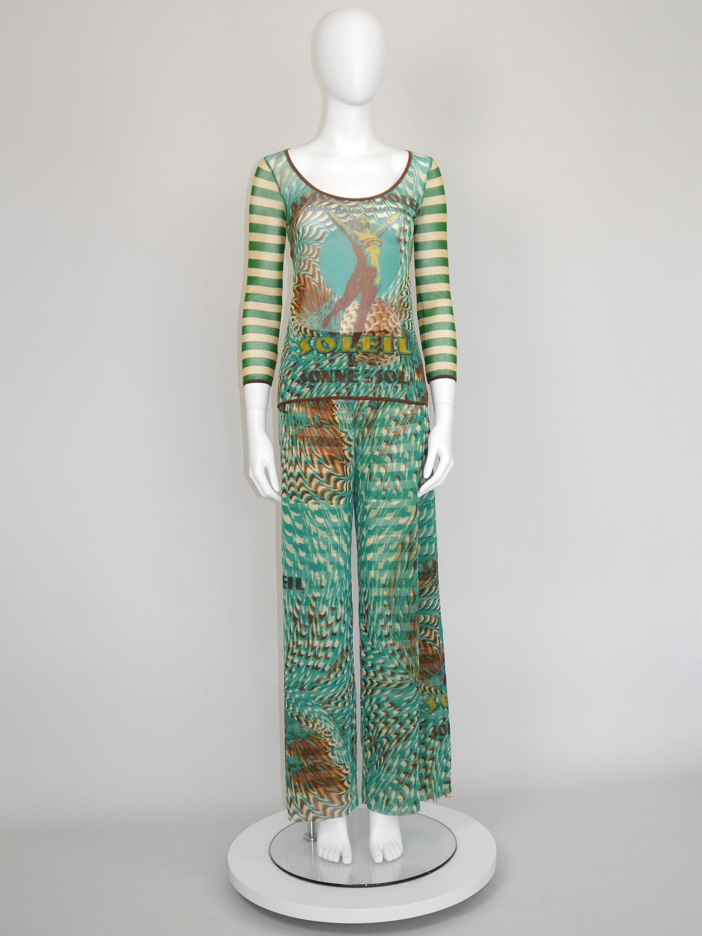 JEAN PAUL GAULTIER "Amour au Soleil" 1990s 2000s Vintage Mesh Shirt & Palazzo Pants Set NWT Size L