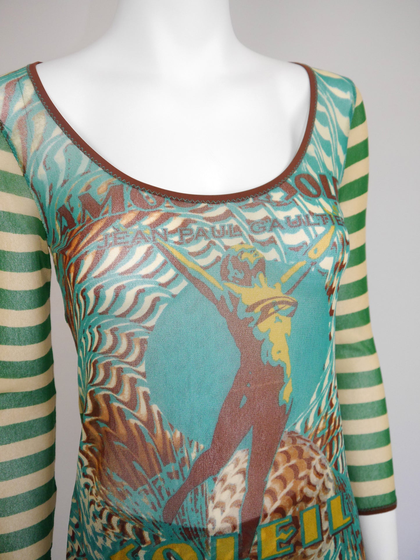 JEAN PAUL GAULTIER "Amour au Soleil" 1990s 2000s Vintage Mesh Shirt & Palazzo Pants Set NWT Size L