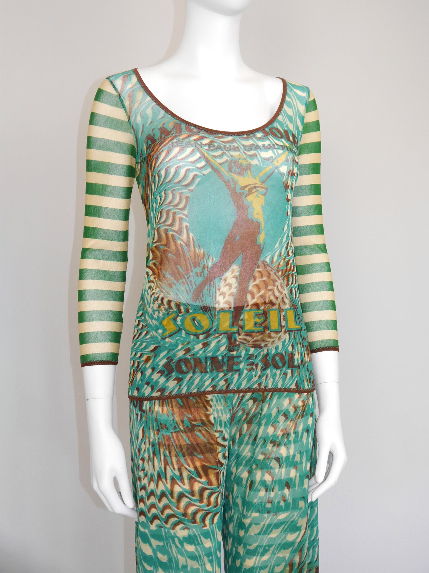 JEAN PAUL GAULTIER "Amour au Soleil" 1990s 2000s Vintage Mesh Shirt & Palazzo Pants Set NWT Size L