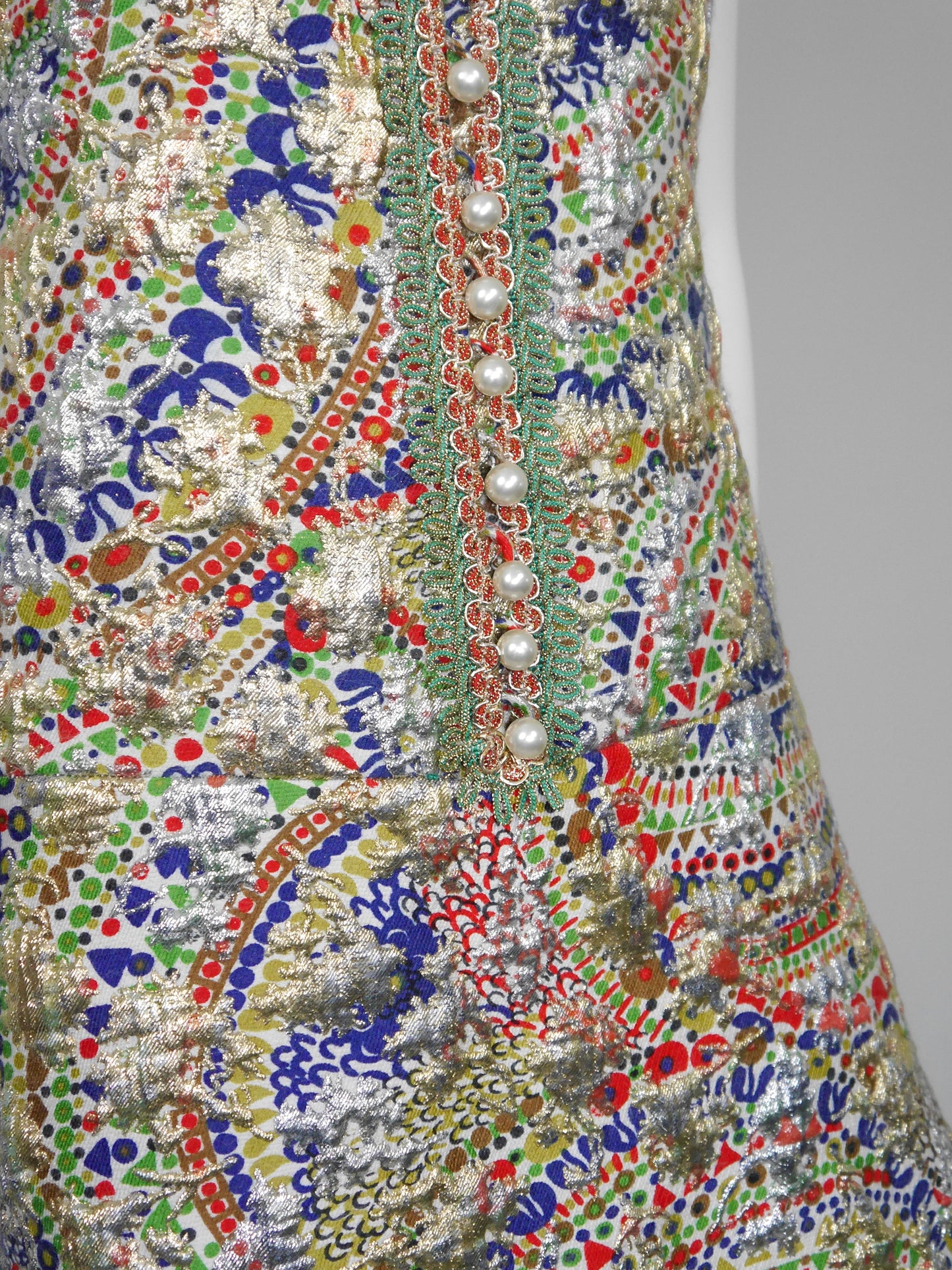 LANVIN 1960s Vintage Couture Metallic Brocade Party Evening Mini Dress Size L