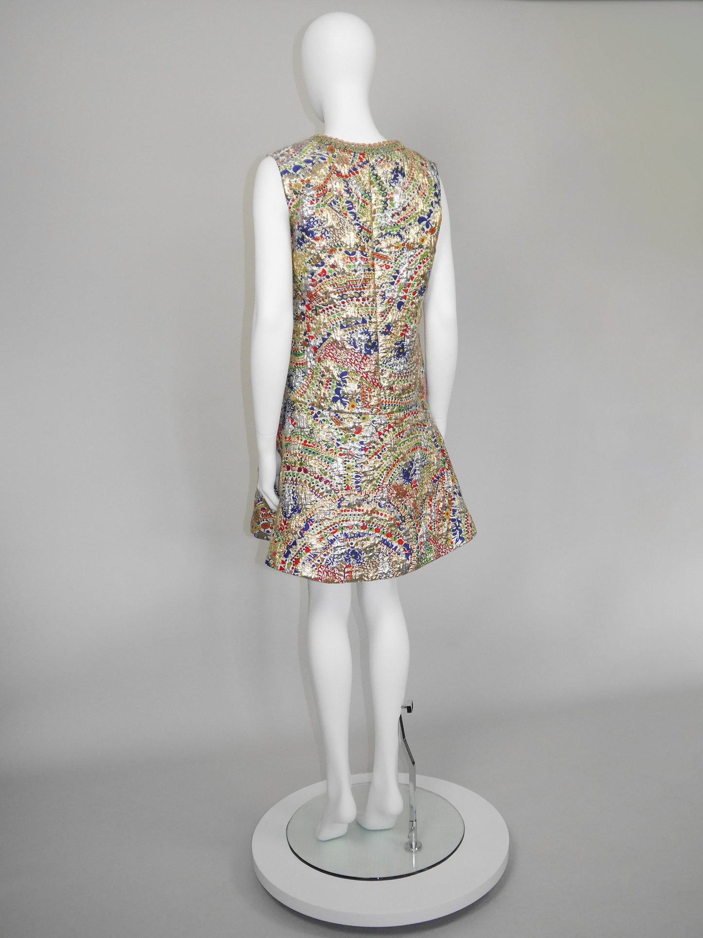 LANVIN 1960s Vintage Couture Metallic Brocade Party Evening Mini Dress Size L