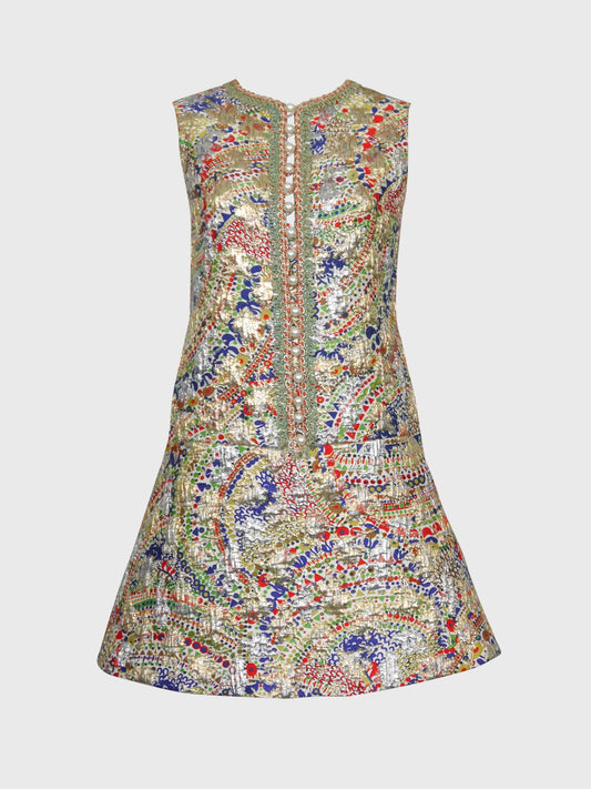 LANVIN 1960s Vintage Couture Metallic Brocade Party Evening Mini Dress Size L