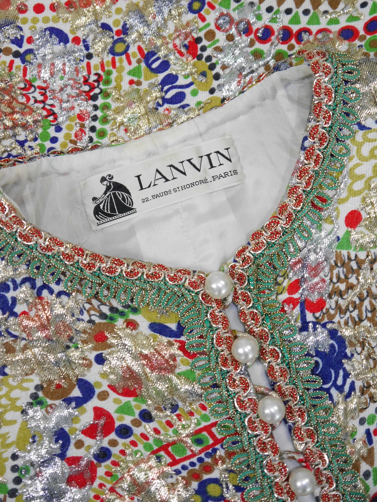 LANVIN 1960s Vintage Couture Metallic Brocade Party Evening Mini Dress Size L