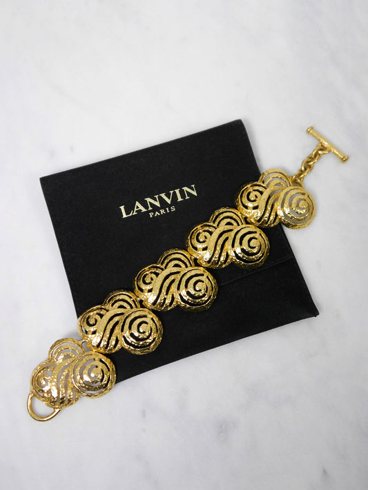 LANVIN Vintage Gold-Tone Ornamental Openwork Statement Bracelet