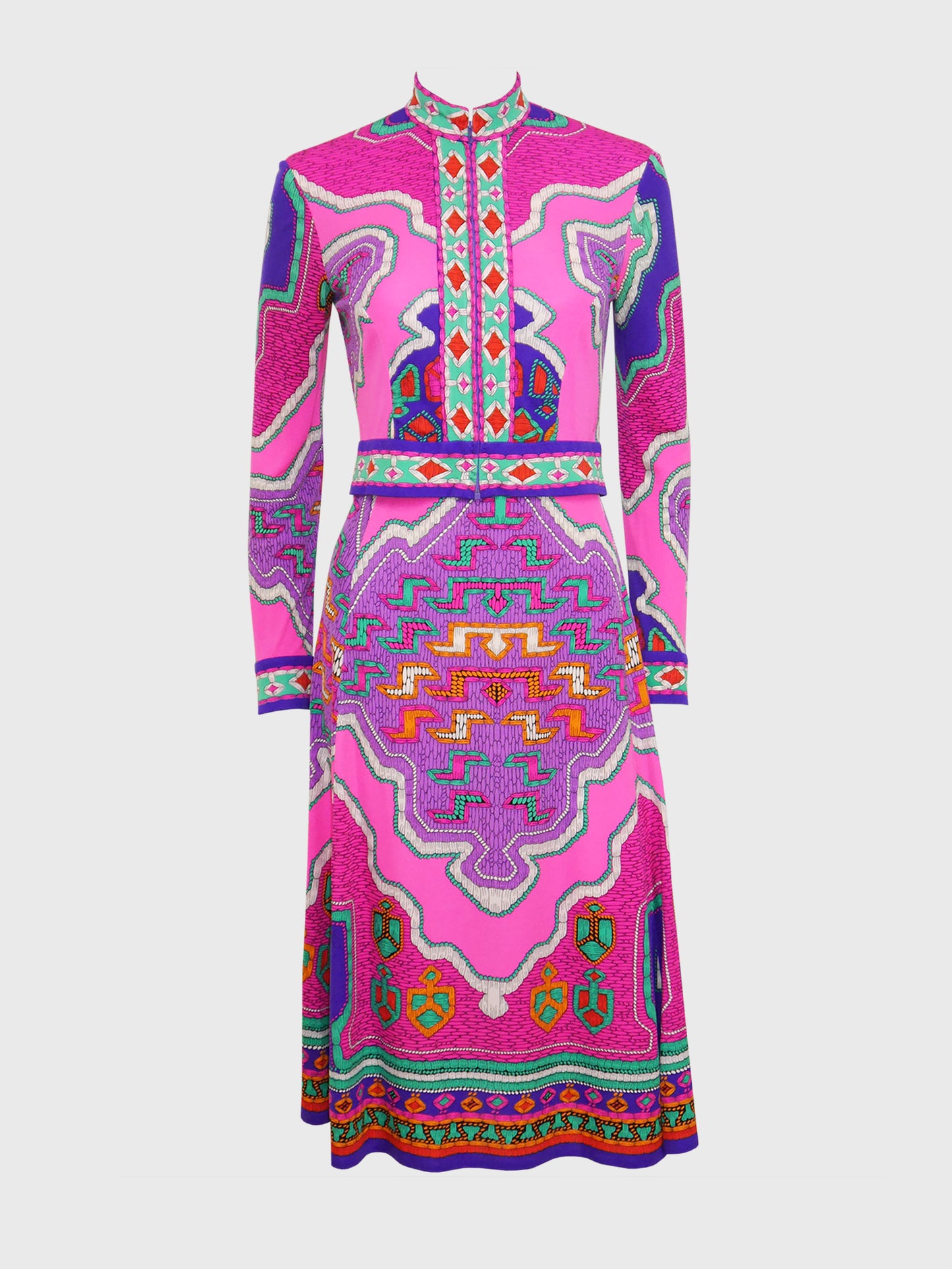 LEONARD 1970s Vintage Printed Silk Jersey Jacket & Skirt Suit