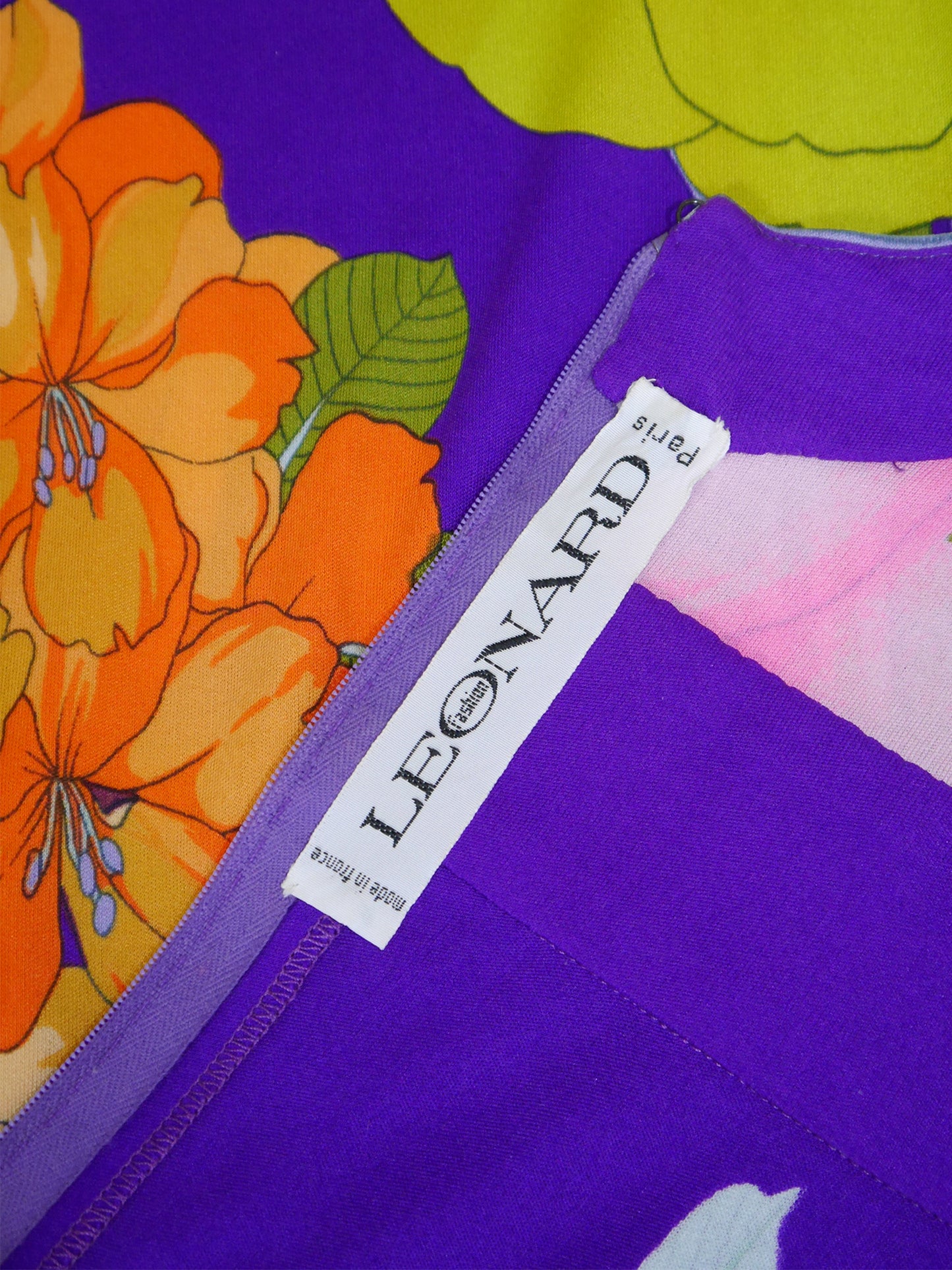 LEONARD 1970s Vintage Purple Silk Jersey Maxi Dress w/ Floral Signature Print Size XS