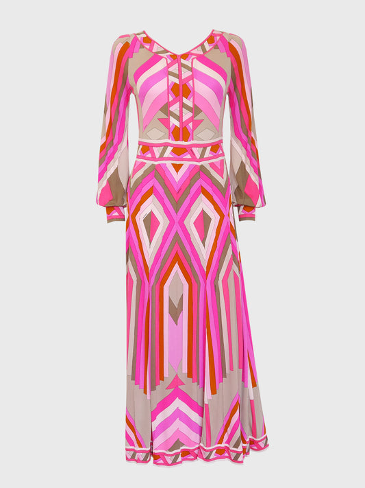 LEONARD c. 1973 Vintage Documented Signature Print Silk Jersey Maxi Dress