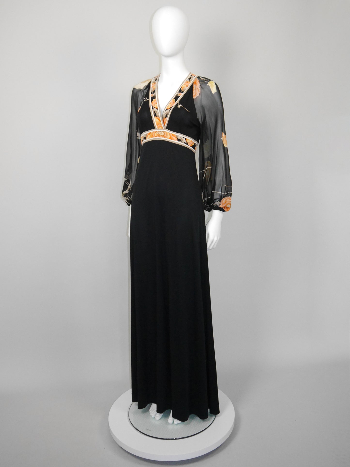 LEONARD 1970s Vintage Signature Print Silk Maxi Evening Gown Dress Size S