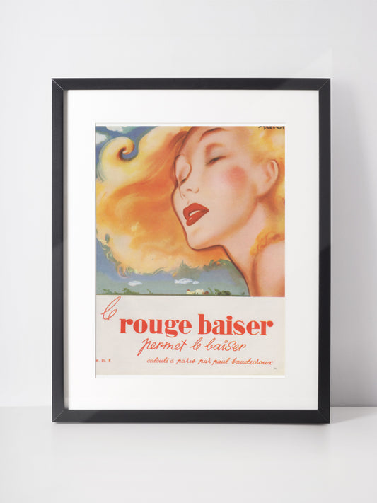 LE ROUGE BAISER 1947 Vintage Advertisement 1940s Beauty Print Ad Lipstick Makeup