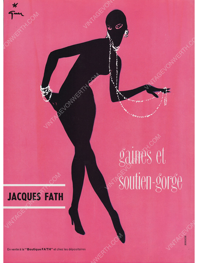 JACQUES FATH 1956 Vintage Advertisement 1950s Lingerie Hosiery Print Ad René Gruau