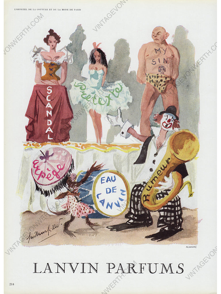 LANVIN 1956 Vintage Advertisement 1950s Perfume Parfum Print Ad