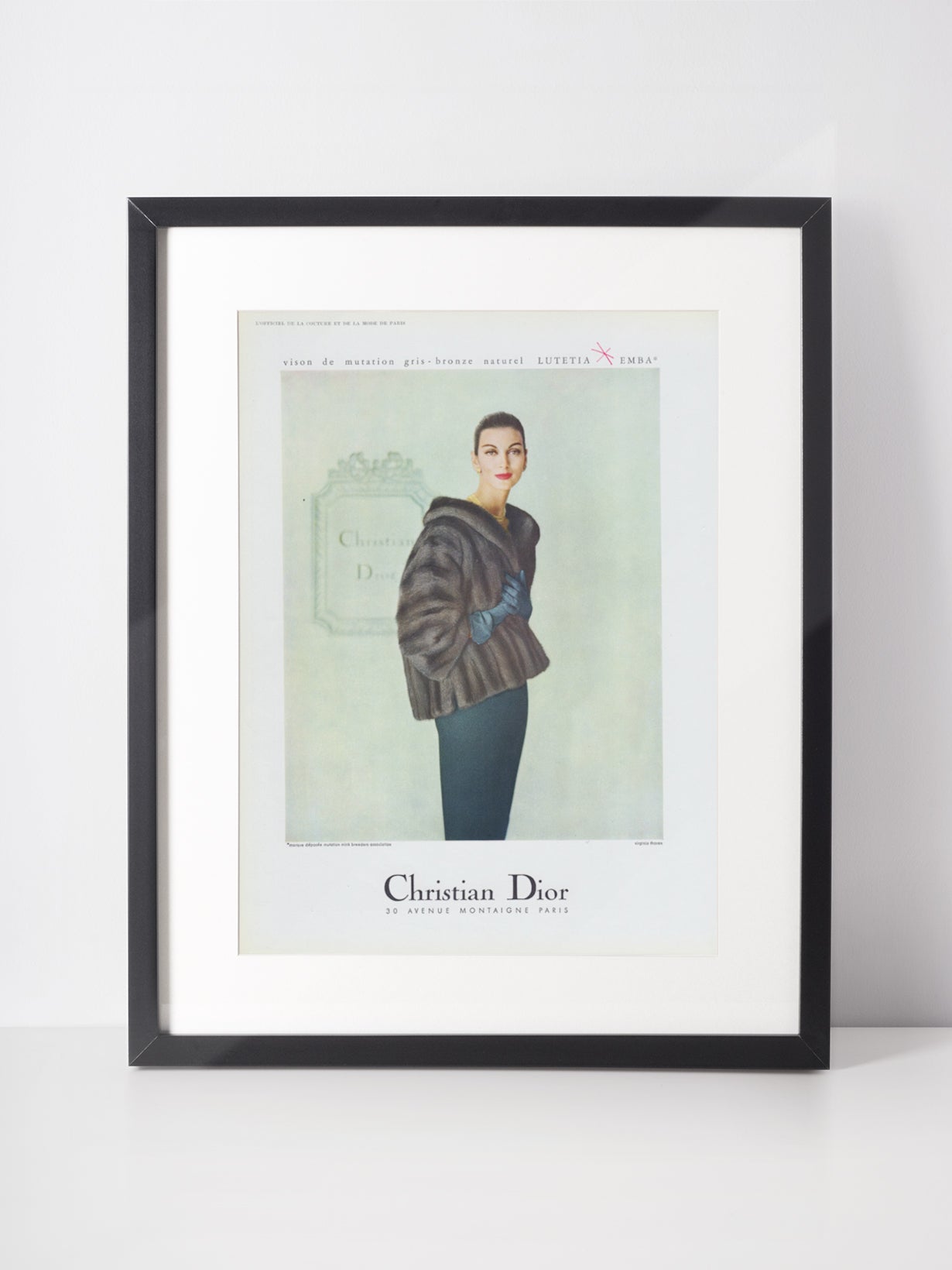 CHRISTIAN DIOR 1958 Vintage Print Magazine Advertisement Fashion Fur 1950s