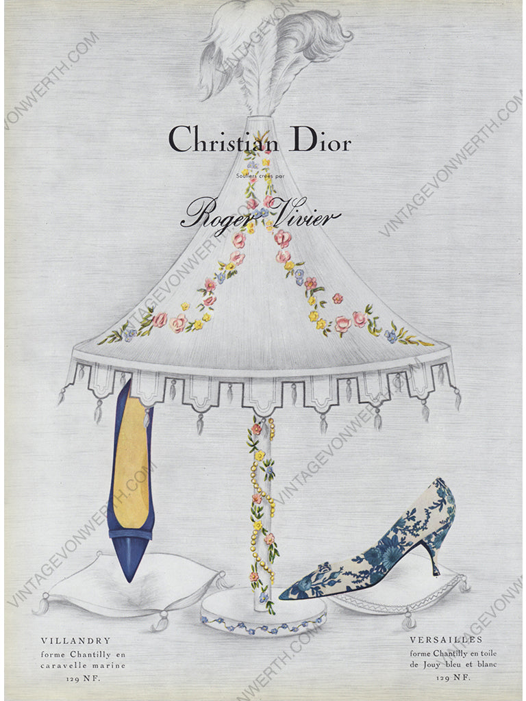 CHRISTIAN DIOR 1960 Vintage Print Advertisement Shoes 1960s Roger Vivier