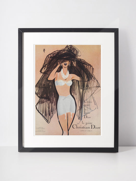 CHRISTIAN DIOR 1960 Vintage Advertisement 1960s Lingerie Print Ad René Gruau