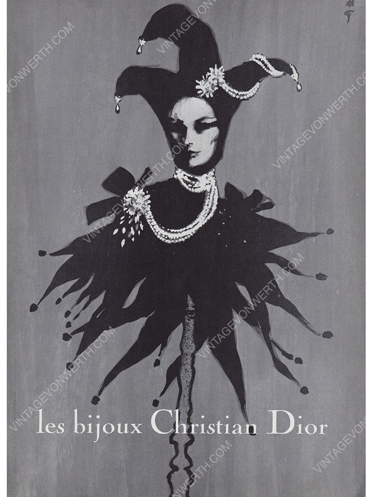 CHRISTIAN DIOR 1962 Vintage Advertisement 1960s Jewelry Print Ad René Gruau
