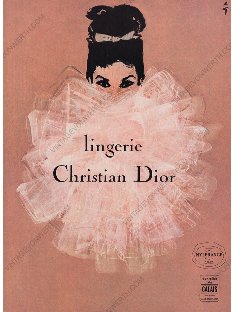 CHRISTIAN DIOR 1962 Vintage Advertisement 1960s Lingerie Print Ad René Gruau