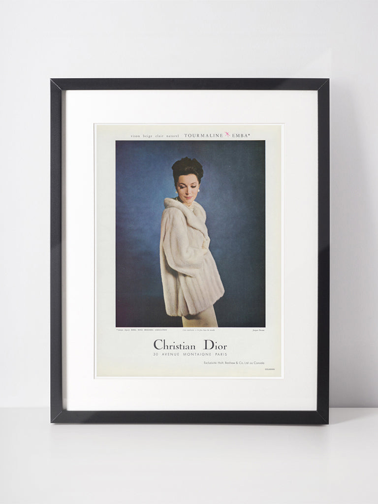 CHRISTIAN DIOR 1964 Vintage Advertisement 1960s Mink Fur Print Ad