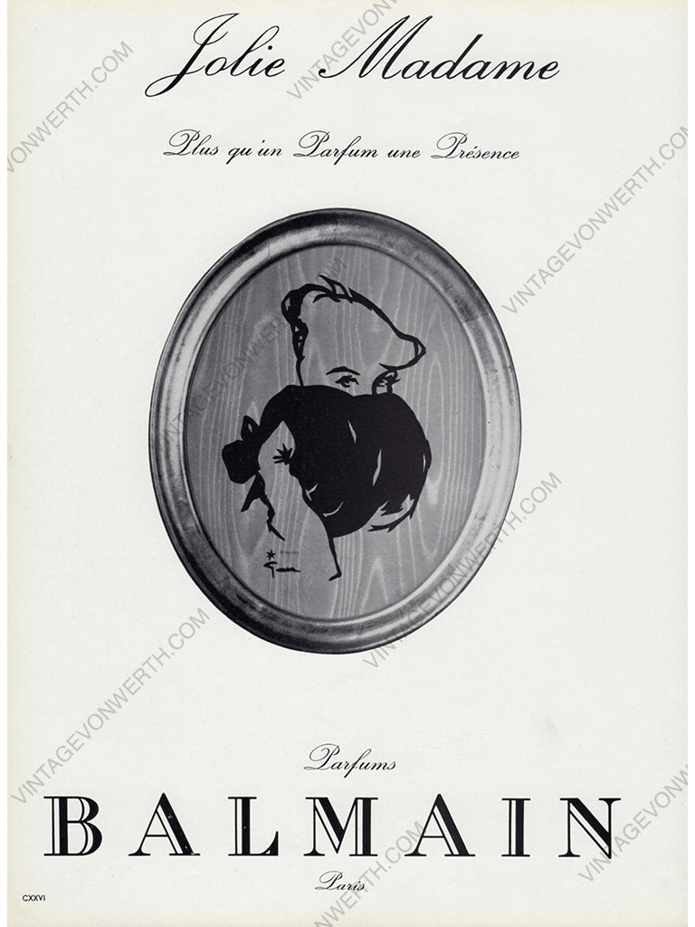 PIERRE BALMAIN 1964 Vintage Advertisement 1960s Jolie Madame Perfume Print Ad René Gruau