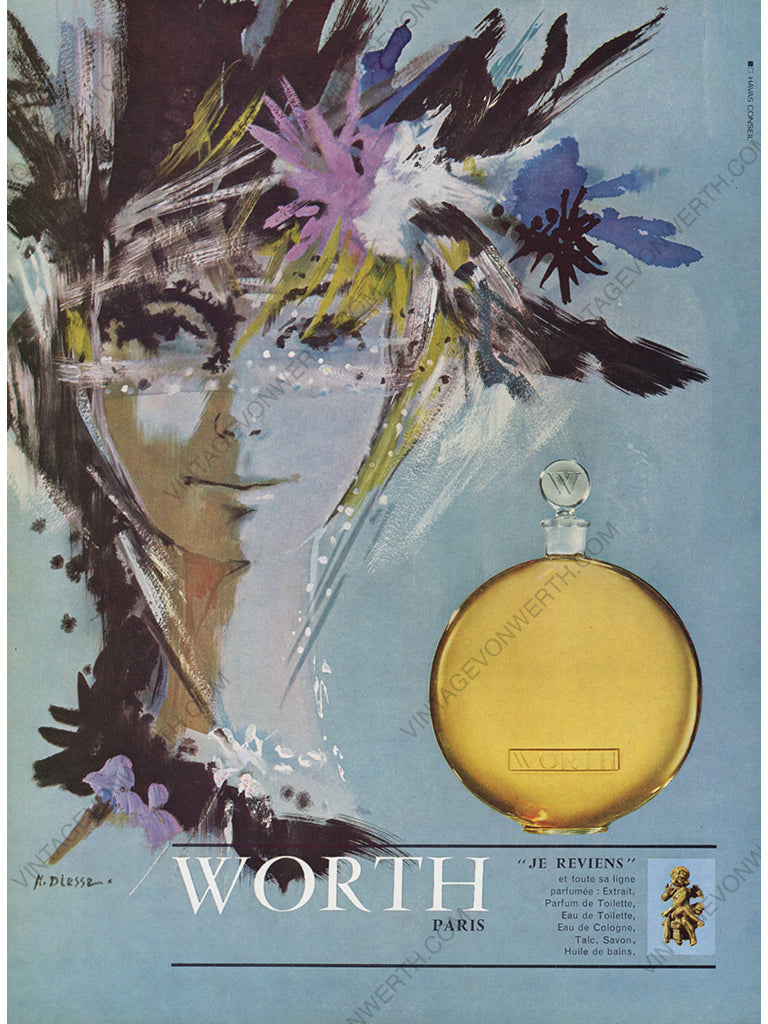 WORTH 1964 Vintage Advertisement 1960s Je Reviens Perfume Print Ad