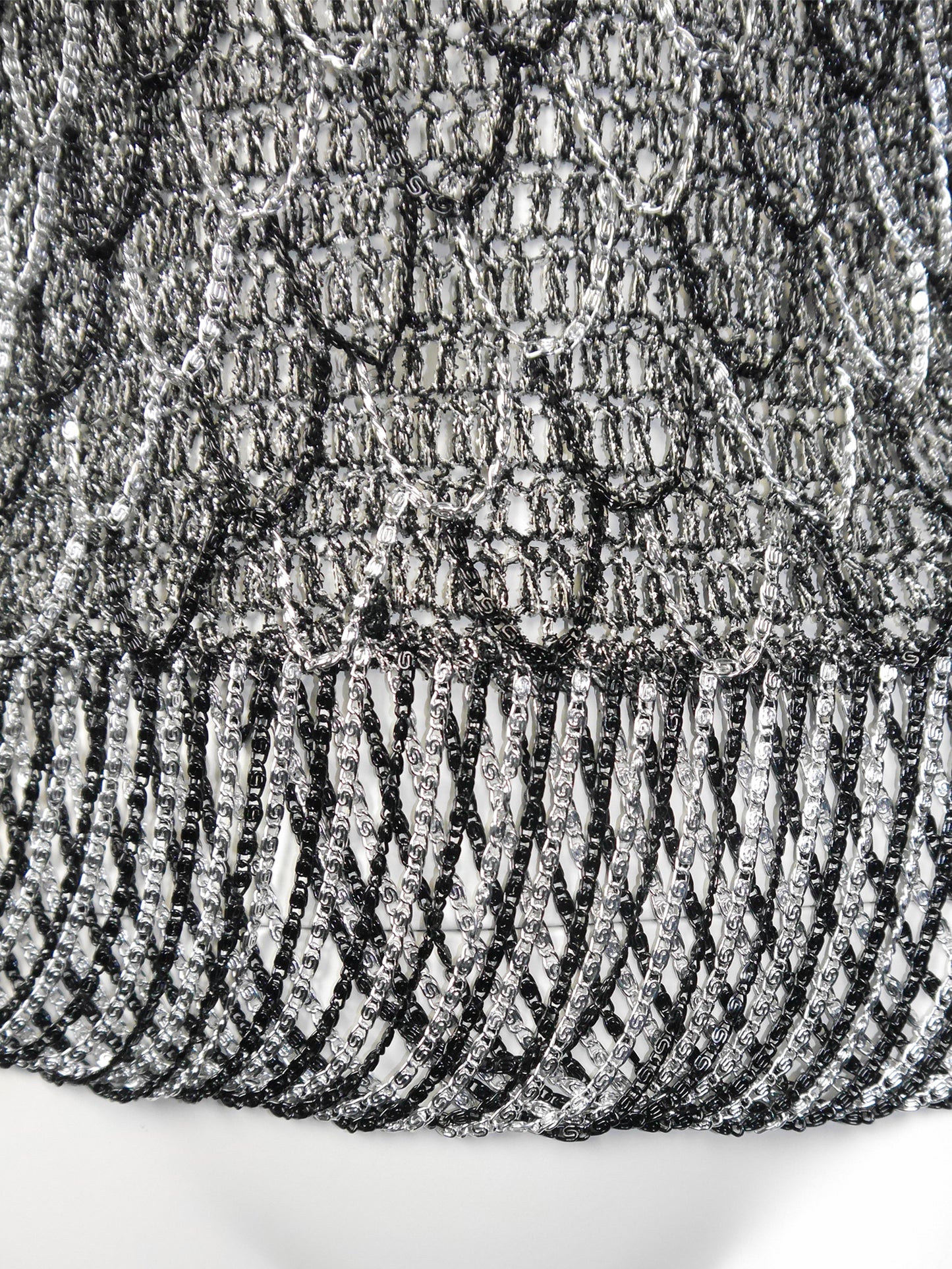 LORIS AZZARO 1970s Vintage Silver & Black Chainmail Crochet Evening Top Size S