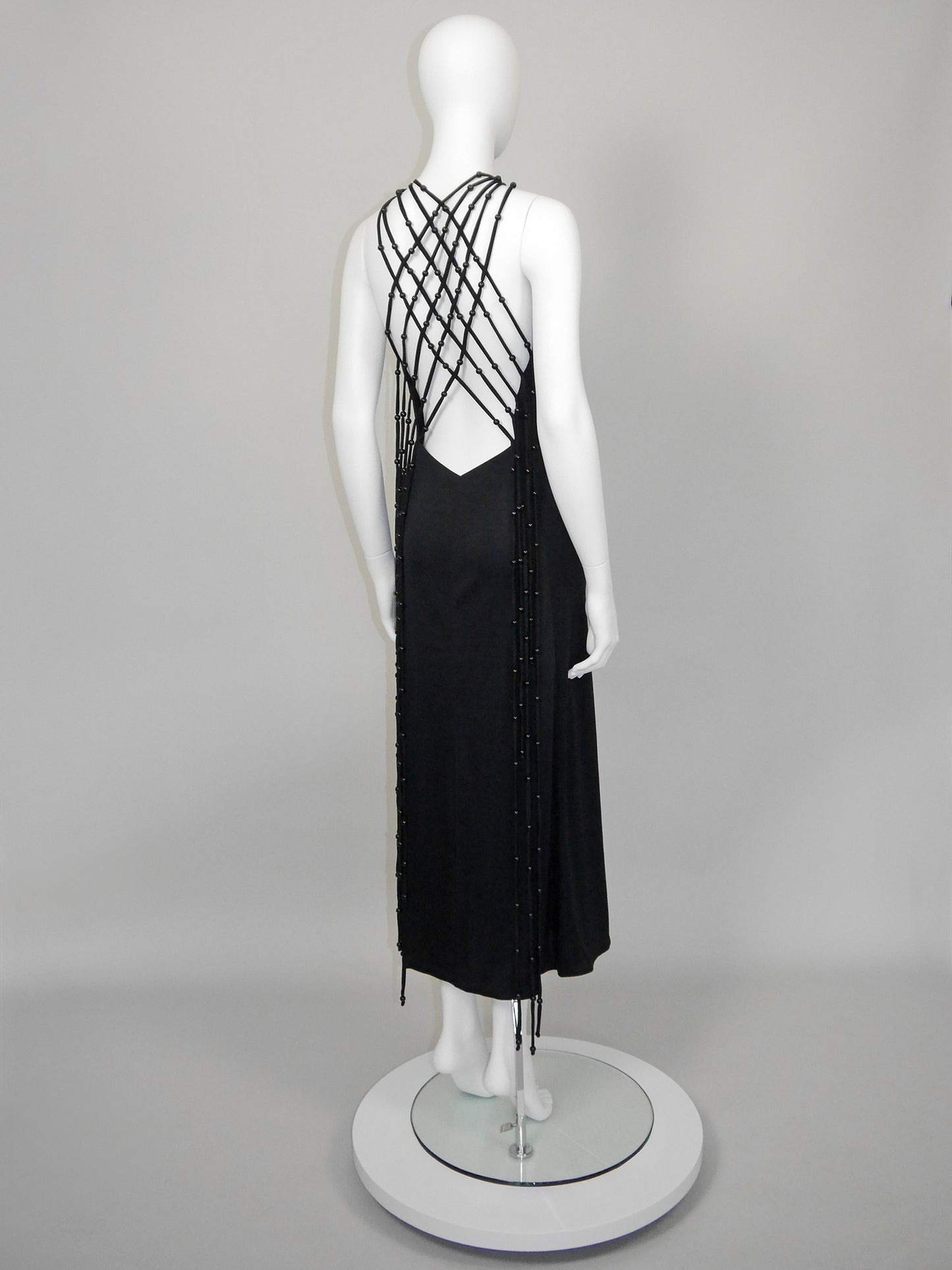 LORIS AZZARO 1970s Vintage "Baba" Beaded Backless Maxi Evening Gown Size S