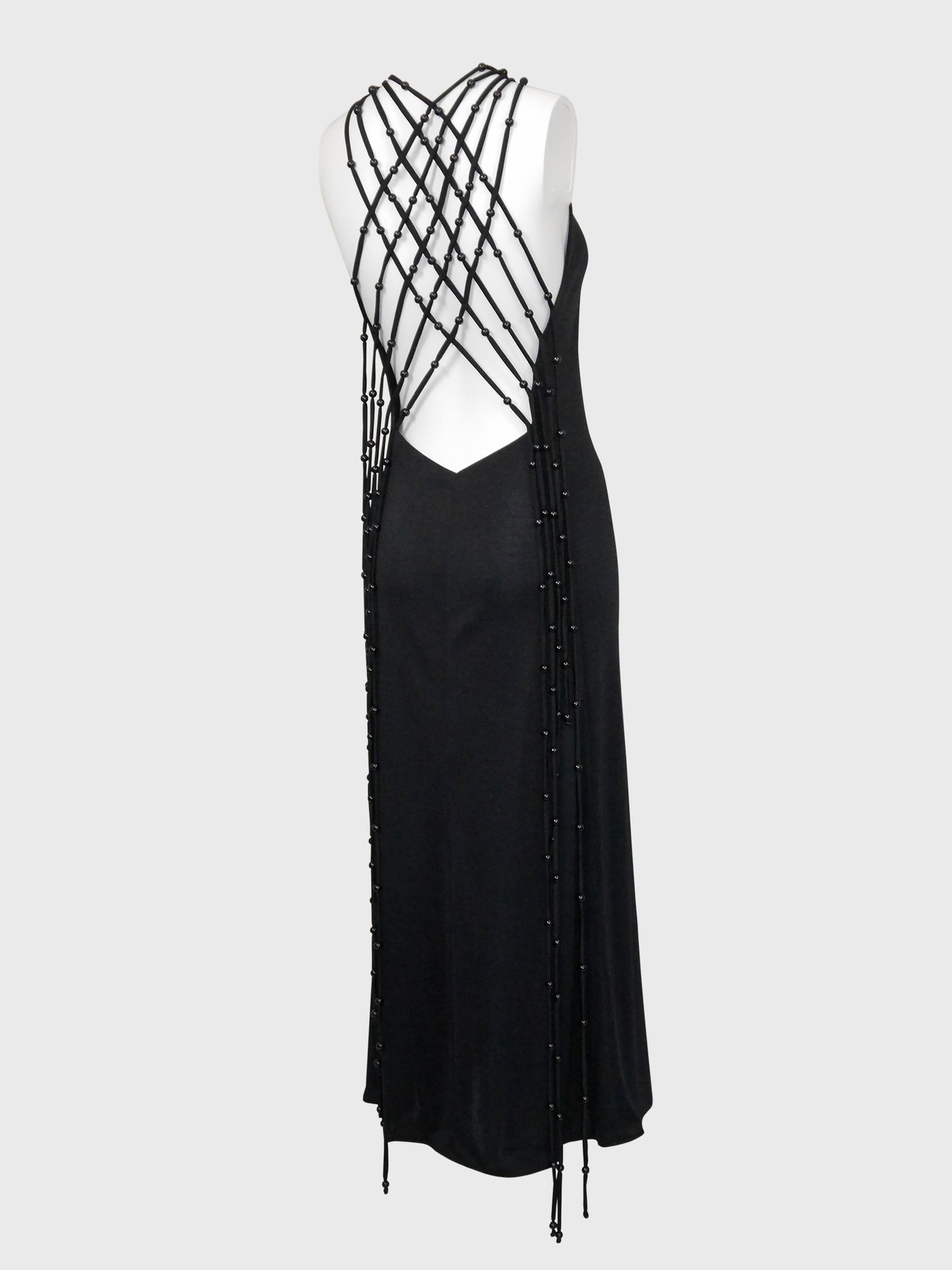 LORIS AZZARO 1970s Vintage "Baba" Beaded Backless Maxi Evening Gown Size S