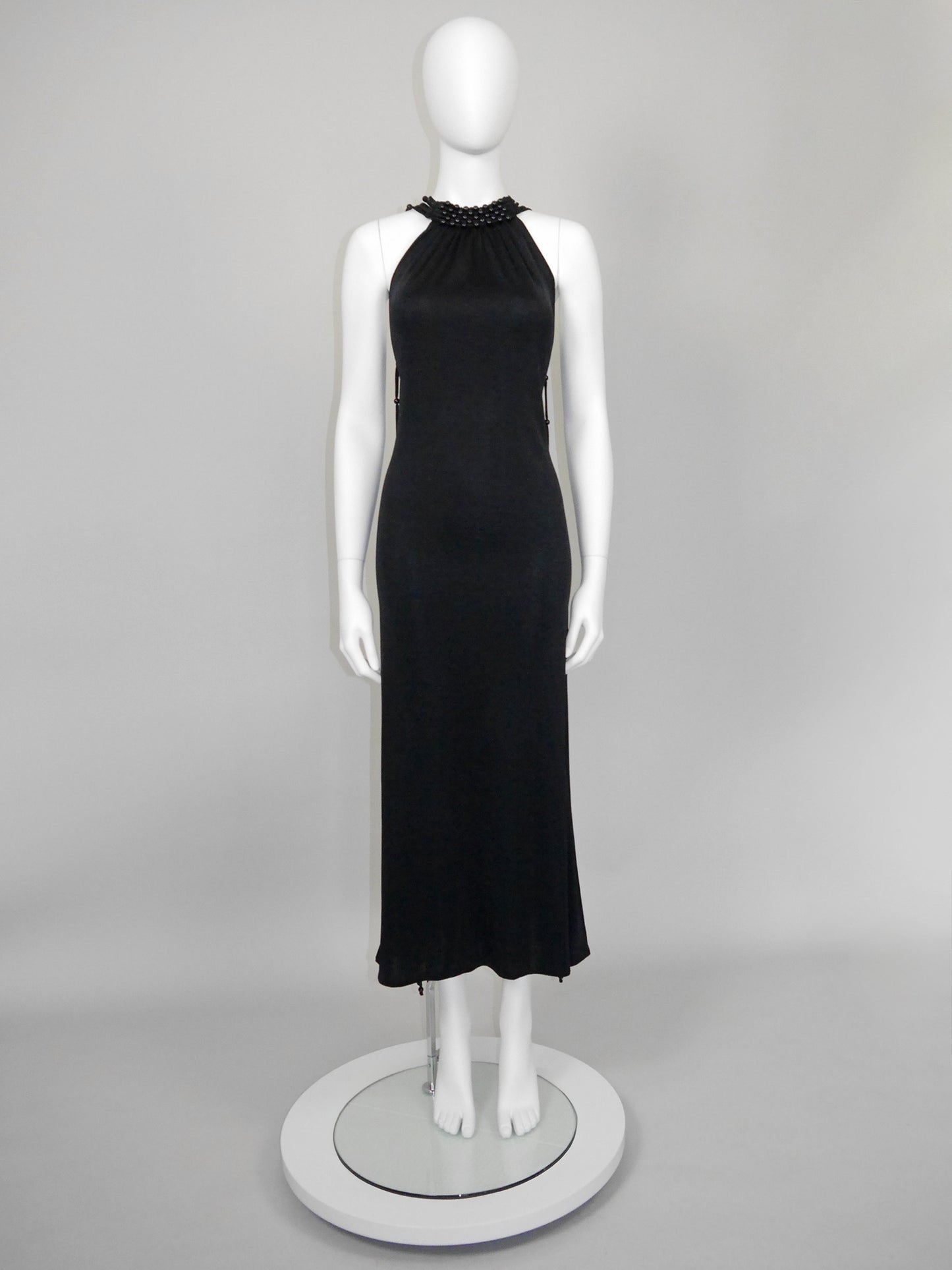 LORIS AZZARO 1970s Vintage "Baba" Beaded Backless Maxi Evening Gown Size S