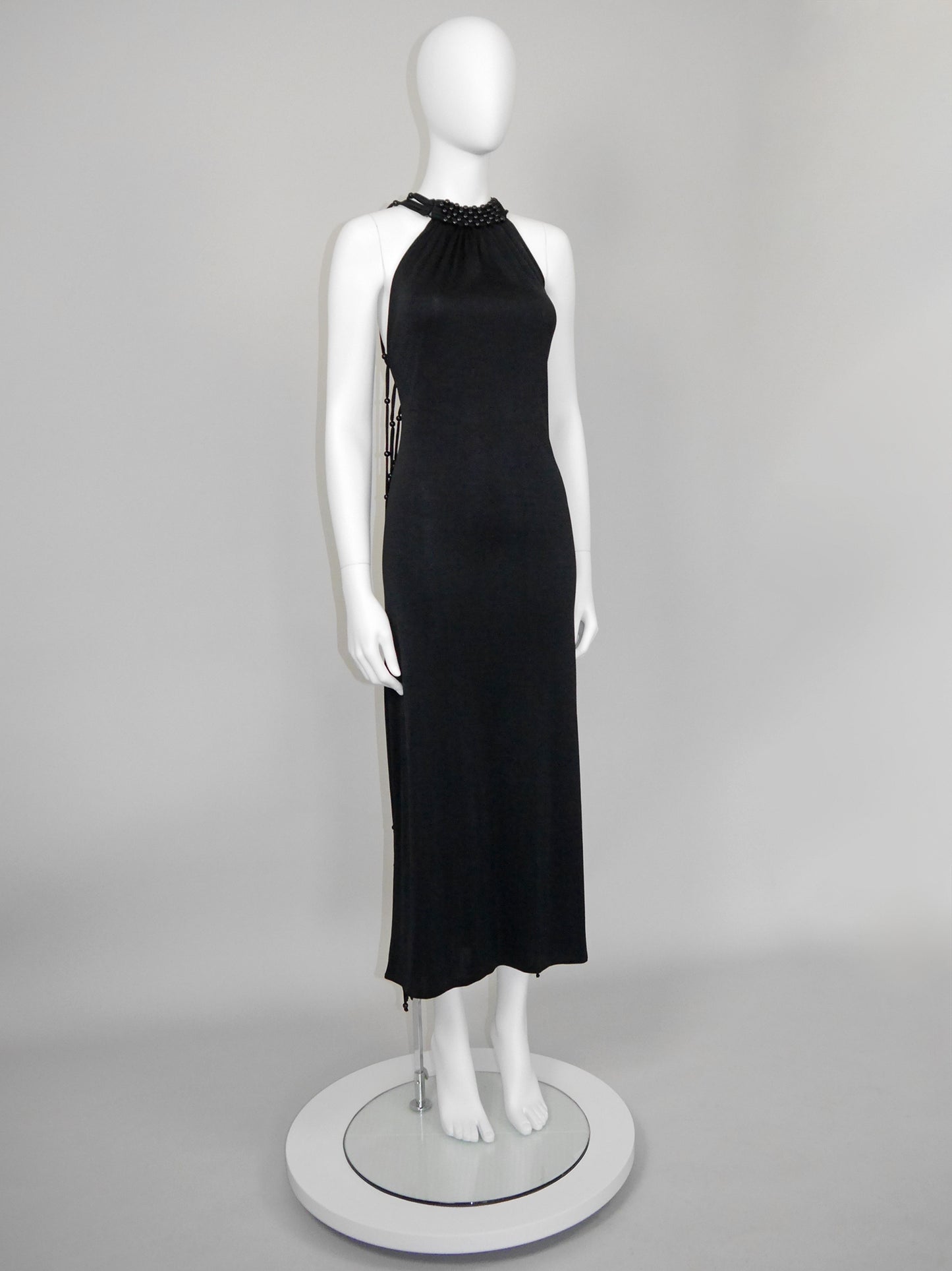 LORIS AZZARO 1970s Vintage "Baba" Beaded Backless Maxi Evening Gown Size S