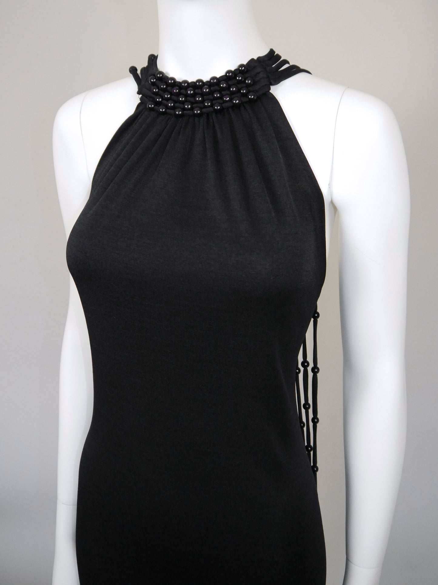 LORIS AZZARO 1970s Vintage "Baba" Beaded Backless Maxi Evening Gown Size S