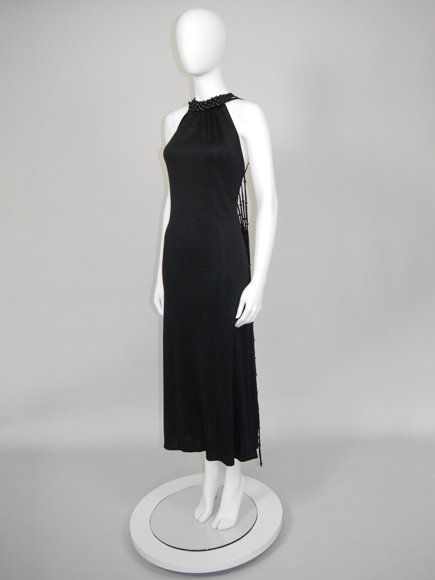 LORIS AZZARO 1970s Vintage "Baba" Beaded Backless Maxi Evening Gown Size S